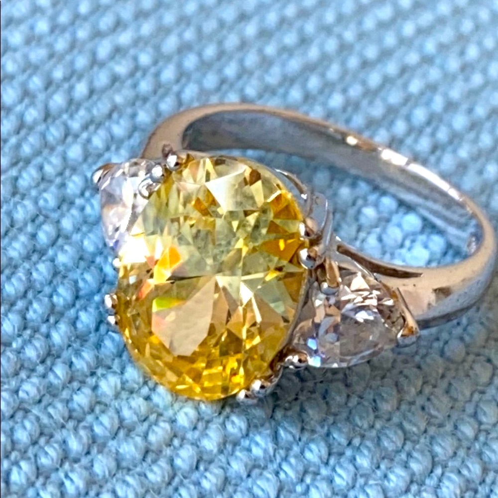 Sterling silver yellow clear CZ ring RSB 925 s 8
